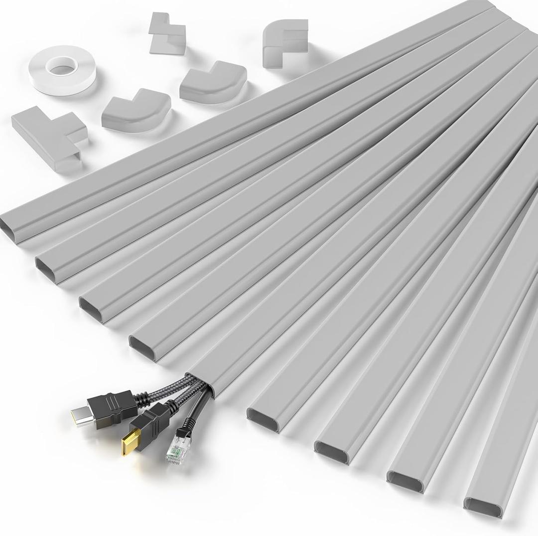 Delamu Cord Hider, 142in Cable Hider, Cord Covers for 2-3 Wires on Wall, Wire Covers for Cords, Wire Hiders for TV on Wall, Easier Setup Cable Cover Cable Management, W0.94 H0.47in, Grey