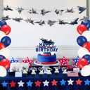 59 Pcs Fighter Jet Birthday Party Supplies, Air Force Themed Party Decoration Aircraft Airplane Backdrop Balloons Cake Cupcake Topper for Fighter Pilot Themed Birthday Party Decor