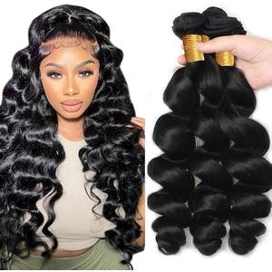 Natural Black Loose Wave Bundles #1B Loose Wave Bundles Human Hair 20 22 24 Inch Unprocessed Bundle Human Hair 3 Bundle Total 150g