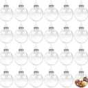 24 Pcs Clear Christmas Plastic Ornament Ball, Christmas Clear Baubles with Rope and Removable Metal Cap, Transparent Fillable Sphere Light Bulb for Christmas Tree Decor,2.4 inch