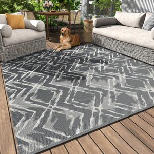 MontVoo Outdoor Rug 8x10 Waterproof-Patio Rug Mat Outdoor Carpet Reversible RV Camping Picnic Plastic Straw Rug Outside Outdoor Area Rug for Balcony Deck Backyard Patio Decor Modern Abstract (Diamond-grey)