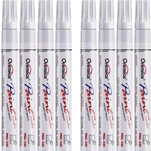 Overseas Paint Pens Paint Markers - White Permanent Markers 8 Pack, Oil Based Waterproof Quick Dry Medium Tip Marker Pen for Metal, Wood, Fabric, Plastic, Rock, Stone, Mugs, Canvas, Glass, Art Craft