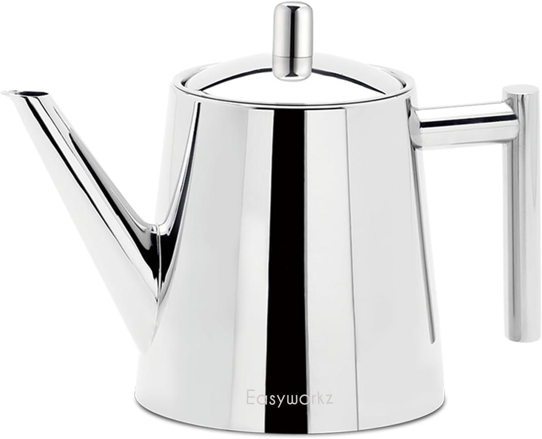 Easyworkz Stainless Steel Teapot With Removeable Infuser 50 oz Stovetop Tea Maker for Fruit Herbal and Infusion (Silver)