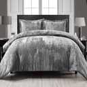 Fredsure Crinkle Velvet Comforter Set, 3 Pieces Grey King, Crinkle Velvet Face and Brushed Microfiber Reverse, with Light Poly Fill