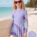 JiAmy Girls One Piece Swimsuits Rash Guard Swim Dress Purple 4-5Y