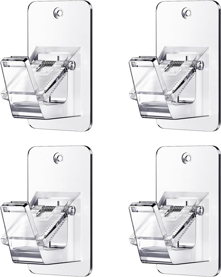 Universal Curtain Rod Holders, No Drill Curtain Rod Brackets, Self Adhesive Curtain Rod Brackets Up to 30 LB, Nail Free Curtain Rod Hooks for Bathroom, Bedroom, Livingroom, Kitchen (4PC, Transparent)