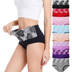 HAVVIS Women's Briefs Underwear Cotton High Waist Tummy Control Panties Rose Jacquard Ladies Panty Multipack 4XL