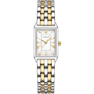 Gold Watches for Women with Vintage Rectangular Case, White Roman Dial, Stainless Steel Band, Adjustment Tool Included, Water Resistant