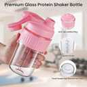 16oz Glass Shaker Bottle for Protein, Small Borosilicate Glass Protein Powder Leak-Proof Shaker Cup Mixes with 304 Blending Ball(16oz,Pink)
