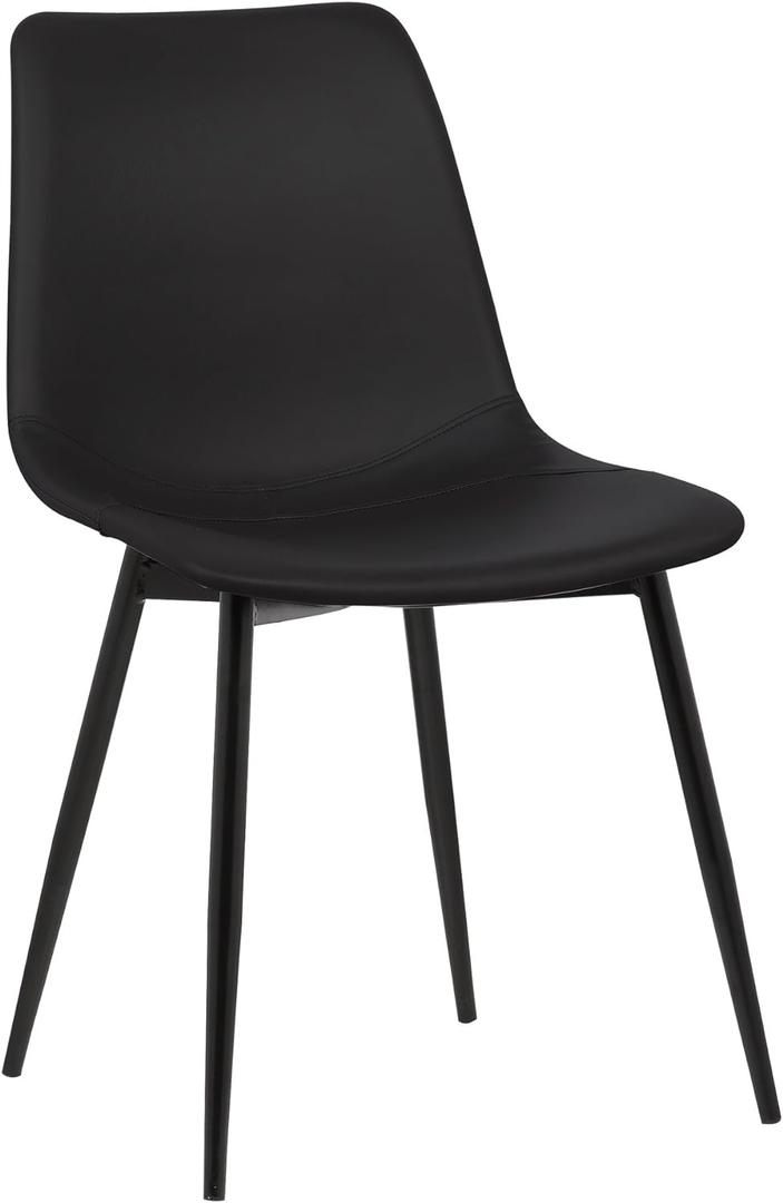 Armen Living Monte Mid Century Modern Dining Accent Chair for Table Kitchen Desk Vanity in Black Faux Leather with Black Metal Legs