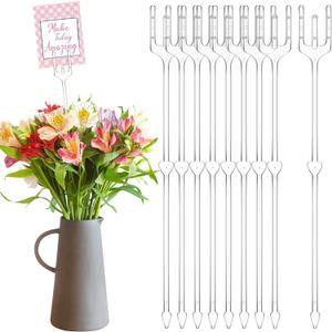240 Pcs Floral Picks Card Holder 9.4 Inch Plastic Straight Head Flower Card Holder Stick for Card Photo Floral Bouquet Arrangement Valentine's Day Wedding Birthday Party Decoration (Fork Shape)
