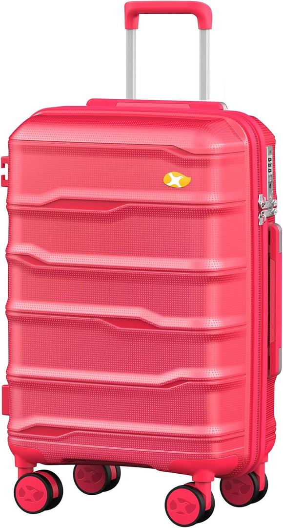 Carry On Luggage 22x14x9 Airline Approved, Hard Shell Suitcase with Spinner Wheels, PP Lightweight Luggages with TSA Lock, Carry-On Suitcases 20 Inch, Red