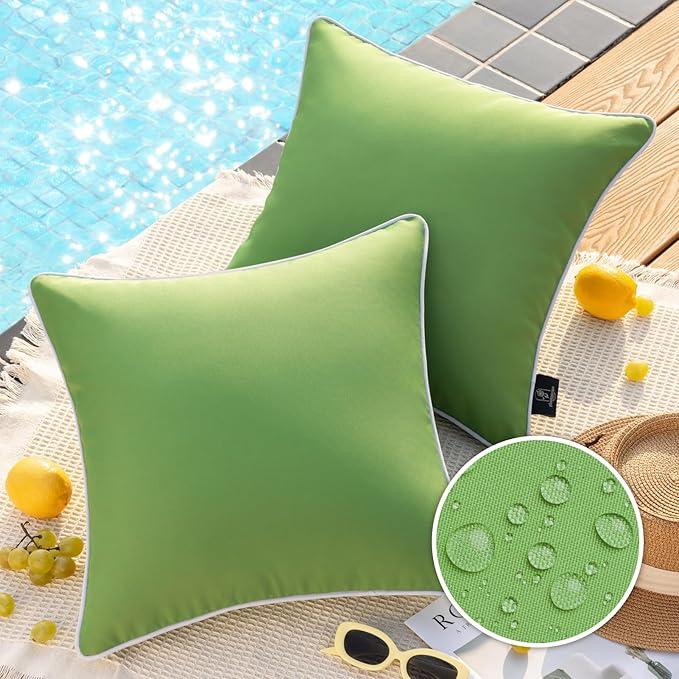 Phantoscope Pack of 2 Outdoor Waterproof Throw Pillow Covers Decorative Square Cushion Case Patio Pillows for Couch Tent Sunbrella (18''x18'', Green)