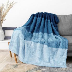 PAVILIA Fluffy Sherpa Throw Blanket Ombre | Gradient Plush, Soft, Fuzzy, Decorative Accent Throw Blanket for Couch Sofa Twin Bed | Cozy Warm Decorative Furry Faux Fur Blanket, 60x80 Inches Sea Blue