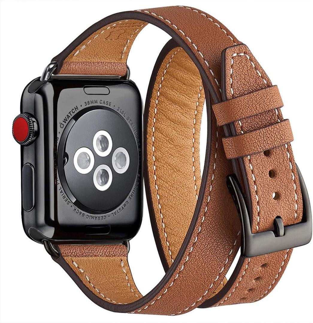 Bestig Bands Compatible with Apple Watch Band 40mm 41mm 38mm 42mm(Series 10 11) Women Men, Genuine Leather Double Tour Designed Slim Thin Strap for iWatch SE1/2/3 Ultra 3/2/1 Series 9 8 7 6 5 4 3 2 1