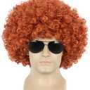 yuehong Adult Short Orange Curly Fluffy Afro Wig 70s 80s Disco Costume Hair Heat Resistant Synthetic Fibers Durable Breathable Wig for UnisexOrange