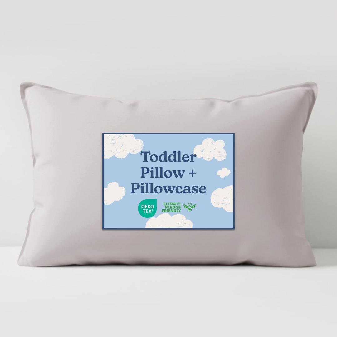 Toddler Pillow with Microfiber Pillowcase - 13x18 Small Kids Pillow for Sleeping, Travel, Nursery & Toddler Bed - Soft & Fluffy - Ideal for Crib & Cot - Machine Washable - Ages 2 and Up - Light Grey