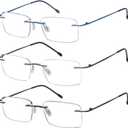 Eyekepper 3 Pack Frameless Metal Reading Glasses for Men - Rectangle Rimless Readers (Black/Blue/Gunmetal) +1.75