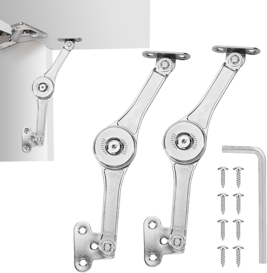 HBL' 2 Pack | Lid Support Hinges Heavy Duty Lid Stay Hinge – 110° Open Angle, Free Stop, Tension Adjustable, Supports Up to 50LBS for Upper Cabinets & RV Cabinets.