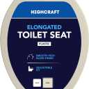 HIGHCRAFT Premium Elongated Toilet Seat with Adjustable Hinges - Molded Plastic Toilet Seat - Fits Standard Elongated Toilets - Oval Seat in Bone/Beige
