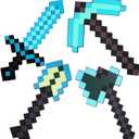 4pcs Sword Pickaxe Axe and Shovel Toy Weapon Set,Kids Role-Play Foam Weapons Accessory for Game Fans Halloween Christmas and Party