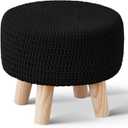 Wimarsbon Small Ottomans, 100% Hand Knitted Pouf Ottoman, Round Footrest with 4 Non-Skid Wood Legs, Boho Dcor Cotton Rope Pouffe, Leisure Floor Step Chair for Living Room (Black)