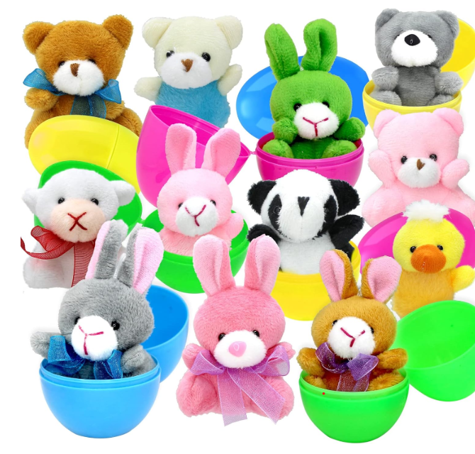 ZMCINER 12 Prefilled Easter Eggs with Plush Filled Easter Eggs with Inside for Easter Basket Stuffers, Easter Party Favor