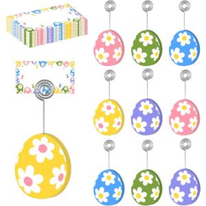 10 Pcs Easter Place Card Holder Stand Wooden Egg Card Holders with Name Cards Easter Table Decorations for Party Dinner Indoor Tabletop Decor