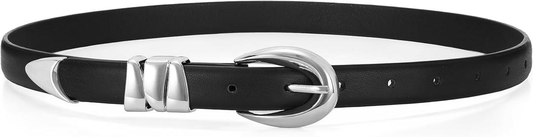 WHIPPY Women Skinny Leather Belt for Jeans Pants Dresses Ladies Fashion Waist Belt with Shiny Gold Buckle (Black)