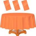 HEIPINIUYE 3 Pack Orange Tablecloth Round 84 Inch Round Plastic Table Cloth Waterproof Disposable Round Table Cover for Party Birthday Camping Picnic Baby Shower Circle Tablecloth