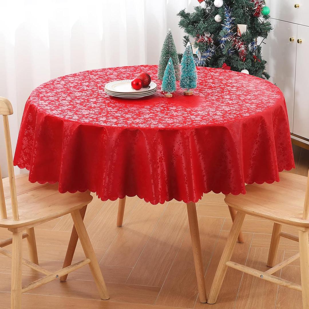 Smiry Round Table Cloth, Waterproof Heavy Duty Vinyl Tablecloths, Wipeable Washable Table Cover for Kitchen and Dining Room (Red, 70" x 70")