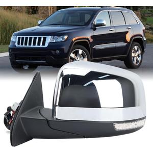 Driver Side Mirror Compatible with 2011 2012 2013 2014 2015 2016 2017 2018 2019 2020 2021 Grand Cherokee Mirror with Power Glass,Heated,Signal Light,Memory,Manual Folding Chrome (11pins)