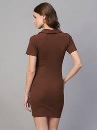 Polo Dress  and Pockets Short Sleeve V Neck Collar Tennis Dress Ladies Athletic Dresses, Brown, XL