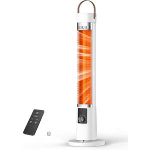 Outdoor Heater for Patio, 1500W Electric Infrared Heaters for Porch Garage Indoor Use, 9H Timer, 60 Oscillation & 9 Heat Level, Tip-Over/Overheating Protection, Safety Lock, Super Quiet, IPX5, White