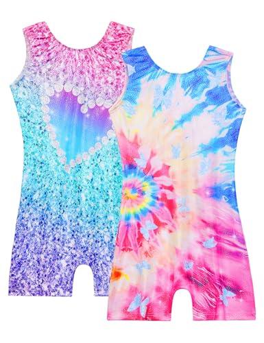 Nymphperi Gymnastics Leotards for Girls, Size 3-4t, Purple/Blue, 2 Pack, Tumbling Outfit Sleeveless Biketards