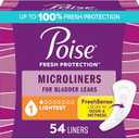 Poise Daily Microliners, Incontinence Panty Liners for Bladder Leaks, 1 Drop Lightest Absorbency, Regular, 54 Count of Pantiliners (6 Pack)