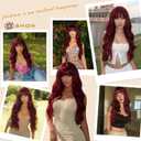 MINSEEYOO Burgundy Wig with Bangs for Women Long Burgundy Wavy Wigs 26 Inch Dark Red Wigs Natural Looking Heat Resistant Synthetic Wig for Daily Party Use