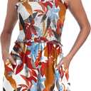 QIXING Women's Summer Casual Rompers Dressy Smocked Loose Comfy Short Jumpsuits Vacation Outfits With Pockets (S)