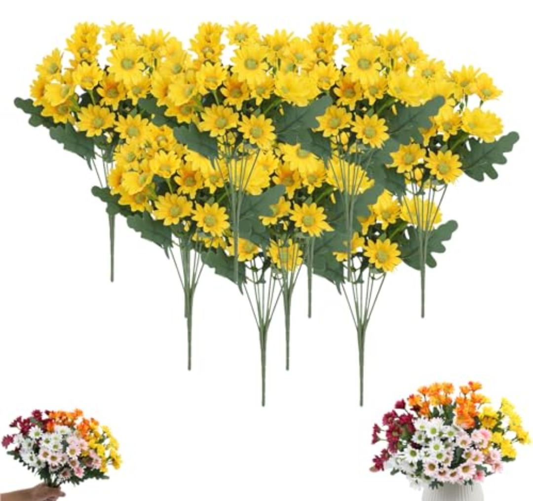 Artificial Mums for Outdoors, Waterproof & Windproof Faux Fall Flowers, Vibrant, Realistic & Low Maintenance, No Fading, for Outdoor Planters Porch Garden Patio (#5,10 Bundle)