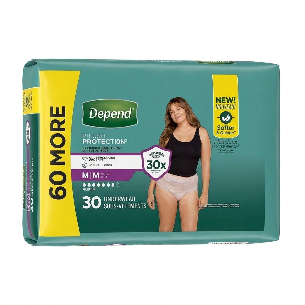 Depend Fresh Protection Adult Diapers, Incontinence & Postpartum Bladder Leak Underwear for Women, Disposable, Maximum, Medium, Blush, 30 Count