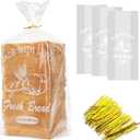 Bread Loaf Packing Bags with Ties, Large Bakery Bread Plastic Bags, 8' x 4' x 18', 100 Pack, Reusable Adjustable