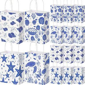 Kolldenn 24 Pcs Ocean Theme Paper Gift Bags with Handles, Under the Sea Party Favor Bags Bulk, Sea Animal Goodie Treat Storage for Summer Beach Birthday Party Supplies, 8.27 x 5.91 x 3.15 Inch, 1 Count