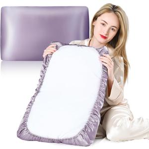 19 Momme 100% Mulberry Silk Pillowcase (Pillow Cap Style) Standard & Toddler Size, Easy On/Off for Travel & Home, Cooling Smooth for Hair & Skin, Quick-Dry, Lavender