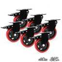 Caster Wheels, Heavy Duty 4 Inch Casters Set of 6, Locking Swivel Casters Wheels for Cart, Furniture and Workbench, Red