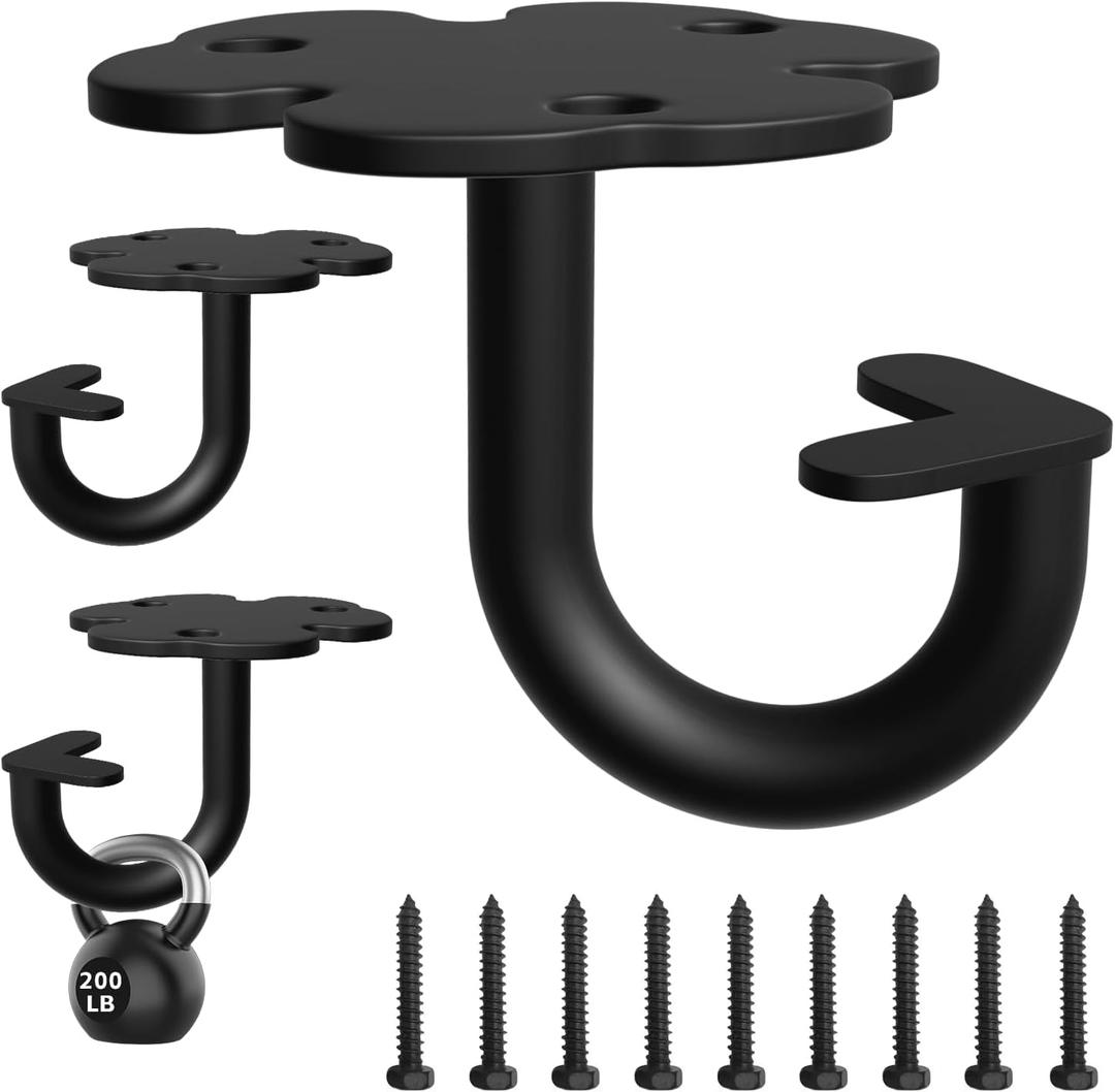 3PCS Ceiling Hooks for Hanging Plants, 200LB Plant Hanger Outdoor Indoor, Plant Hooks for Hanging Baskets/Wind Chime/Flower/Lantern/Bird Feeders/Hammocks/Swings/Yoga/Resistance Band(Wood)