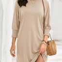 Dokotoo Womens Dresses 2025 Spring 3/4 Sleeve Fashion Dresses Crewneck Casual Mini Dress with Pockets S-XL