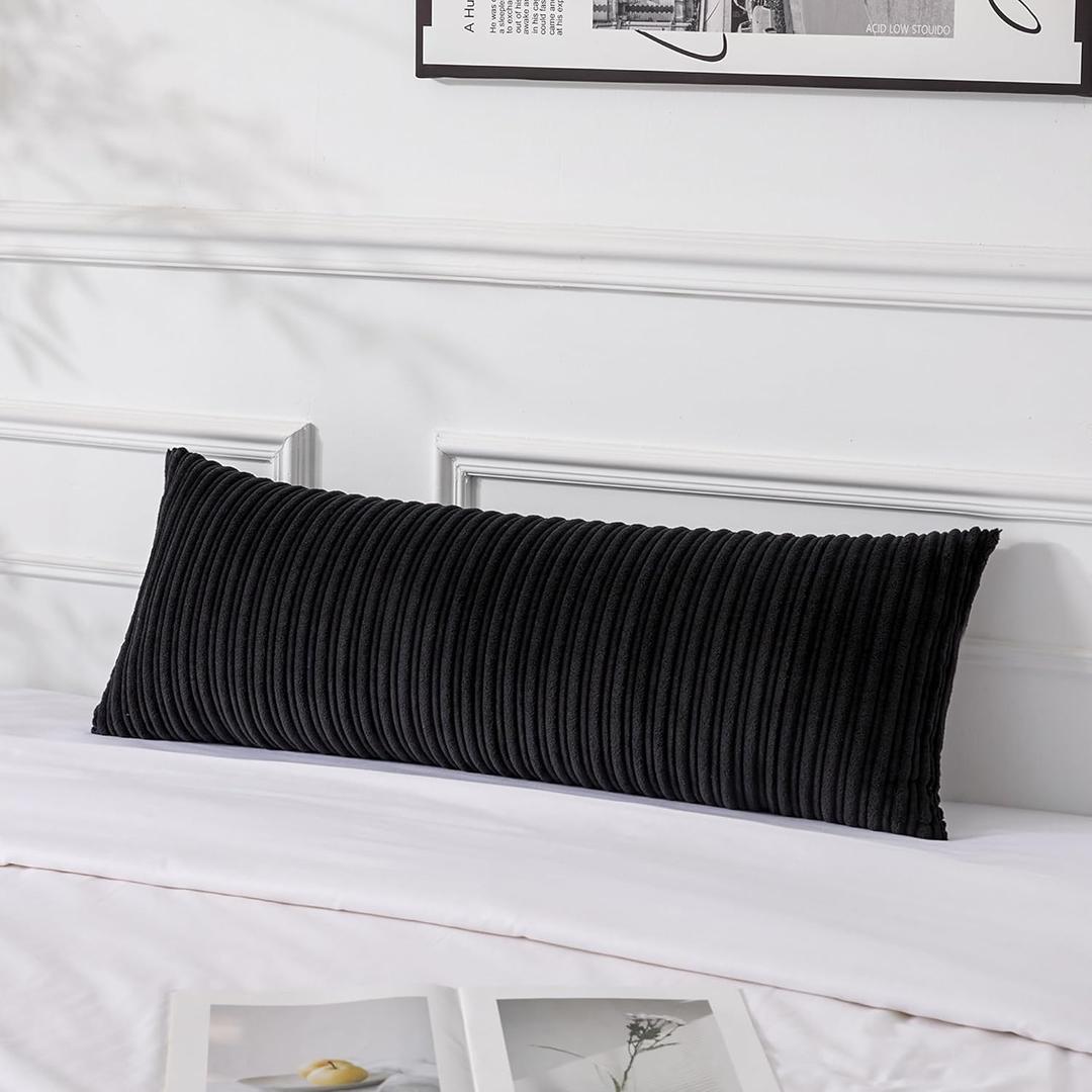 UGASA 14x36 Inch Pillow Cover Pack of 1 Soft Boho Stripe Corduroy Large Long Rectangular Lumbar Cushion Cover Farmhouse Decorative Throw Pillowcase for Bed, Couch, Sofa, Bedroom, Living Room, Black