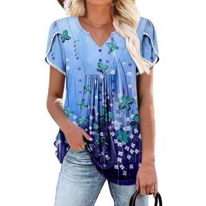 BETTE BOUTIK Womens Tops Summer Floral Henley V Neck Plus Size Oversized Shirts for Women MauveTeal Large