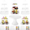 12 Pcs Dessert Cupcake Stand Holder, Cake Table Display Set Include 5 Cupcake Stand Tiered Tower 1 Cake Holder 6 Serving Tray Combo for Tea Party Birthday Baby Shower Wedding(White,White)