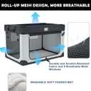 42 Inch Collapsible Soft Dog Crate for Extra Large Dogs, 3-Door Foldable Travel Dog Kennel with Durable Mesh Windows for Indoor & Outdoor, with Warm Blanket and Foldable Bowl